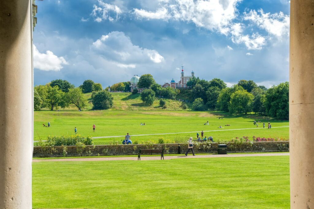 Royal Greenwich Observatory on top of Greenwich Hill in Greenwich Park.