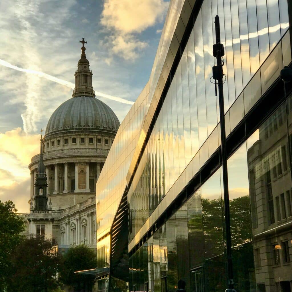 One New Change with St Paul's Cathedral in the background.