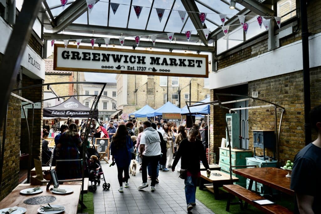 Shoppers in Greenwich Market in Greenwich, South East London.