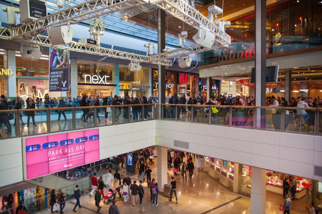 Inside Westfield Stratford City. One of the best shopping centres in all of London.