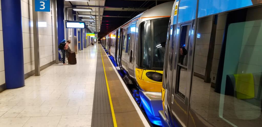 The Heathrow Express waiting to depart from Heathrow Airport.